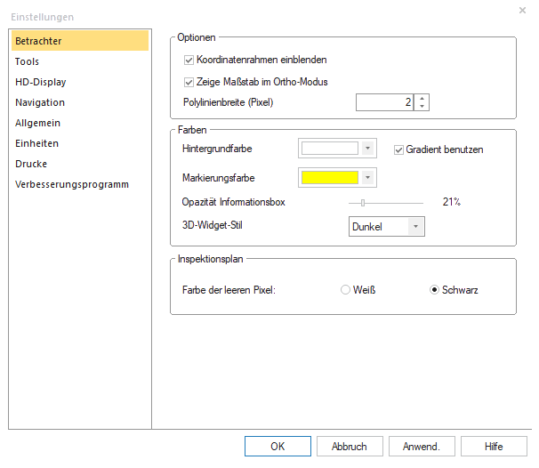 Einstellungen Betrachter