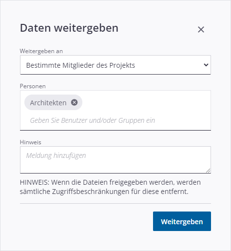 Teilen mit Projektmitgliedern