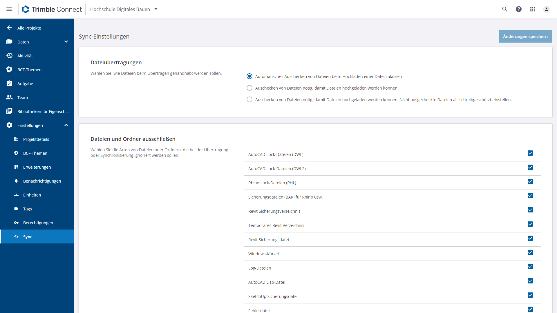 Synchronisierungseinstellungen